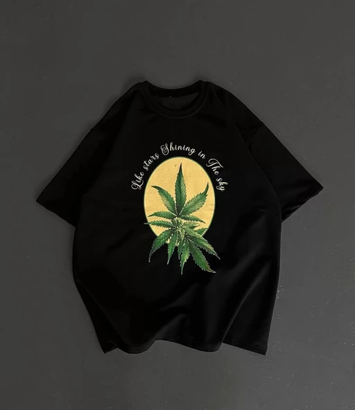 Ön ve Arka Baskılı Oversize Bisiklet Yaka T-shirt- Siyah - 1