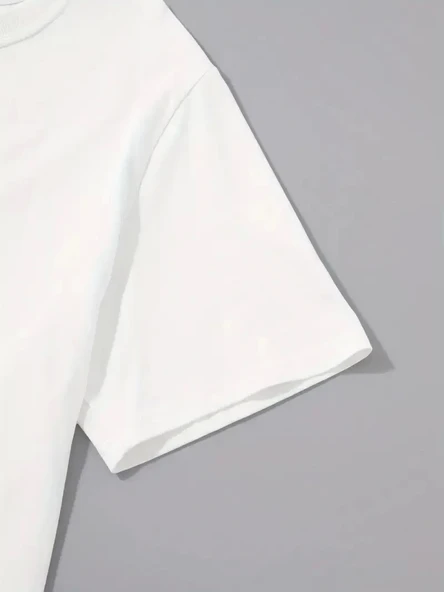 20/1 Penye Compack Palmiye Baskılı Oversize Bisiklet Yaka Kısa Kol T-shirt - Beyaz - Resim 3