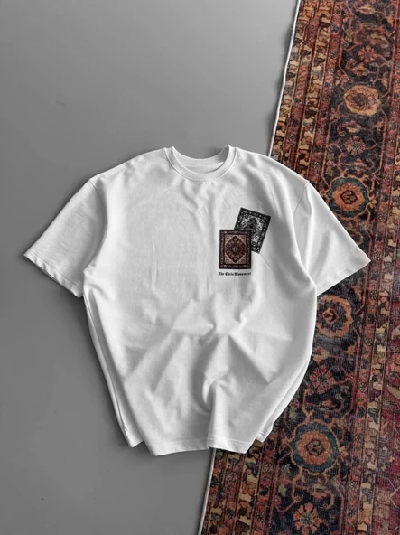 Erkek Baskılı Oversize T-shirt - Beyaz - Resim 4