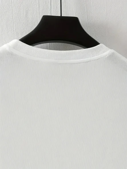 LB Baskılı Ön Arka Oversize Bisiklet Yaka Kısa Kol T-shirt - Beyaz - Resim 4