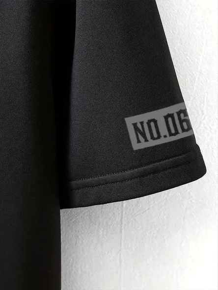 LB Ön Arka Baskılı Oversize Bisiklet Yaka Yazlık T-shirt - Siyah - Resim 3