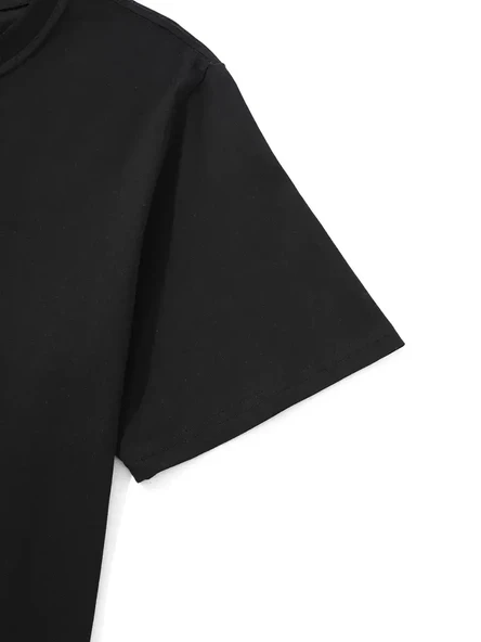 20/1 Penye Compack Uçak Baskılı Oversize Bisiklet Yaka Kısa Kol T-shirt - Siyah - Resim 2