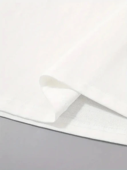 20/1 Penye Compack Palmiye Ön Baskılı Oversize Bisiklet Yaka Kısa Kol Yazlık T-shirt - Beyaz - Resim 3