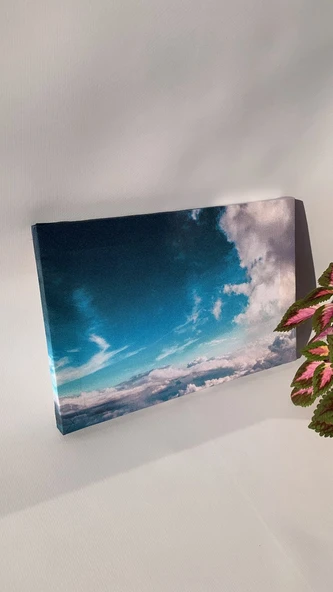 Gökyüzü Ve Bulut Manzaralı Natürel Ahşap Çerçeve Ev İşyeri Ofis Duvar Kanvas Tablo MNZ14 ürün görseli