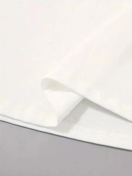 20/1 Penye Compack Sarj %1 Baskılı Oversize Bisiklet Yaka Kısa Kol Yazlık T-shirt - Beyaz - Resim 3