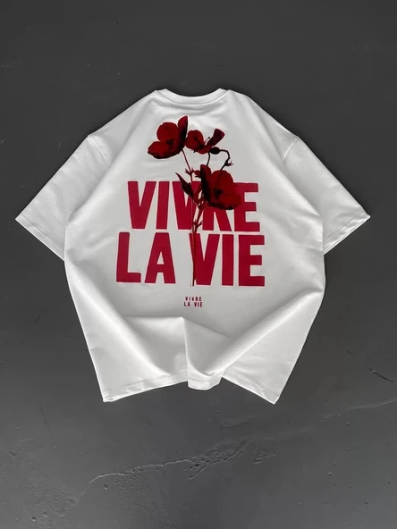 Baskılı Oversize Bisiklet Yaka T-shirt - Beyaz ürün görseli