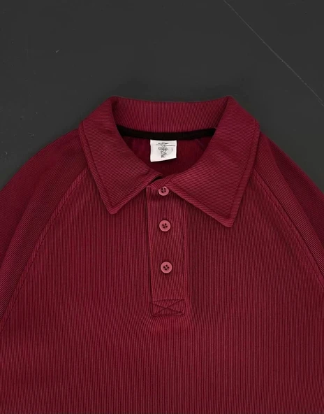 Yakalı Patlı Kısa Kol T-shirt - Bordo - Resim 4