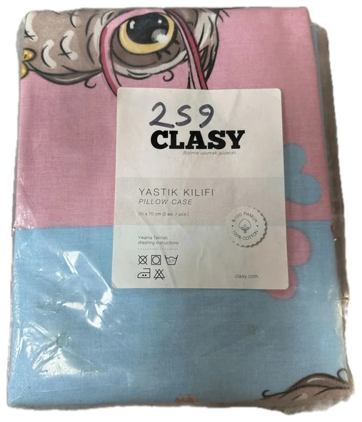 Clasy Ranforce %100 Pamuk 2 Adet Yastık Kılıfı Genç/Çocuk Baykuş Desenli Pembe-Mavi - 3