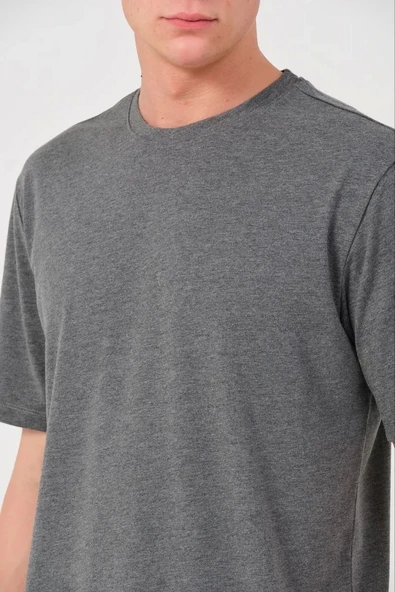 Erkek 24/1 Düz A Kalite Oversize T-shirt - Antrasit - 3
