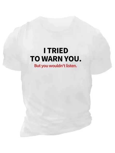 20/1 Penye Compack I TRIED TO WARN YOU. Baskılı Oversize Bisiklet Yaka T-shirt - Beyaz ürün görseli