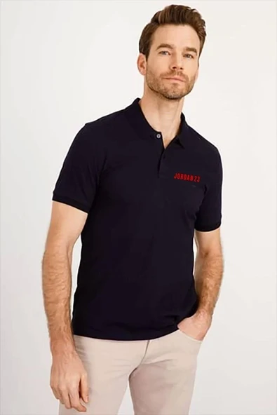 Yakası Düğmeli Yakalı Pike Baskılı T-Shirt - Beyaz ürün görseli