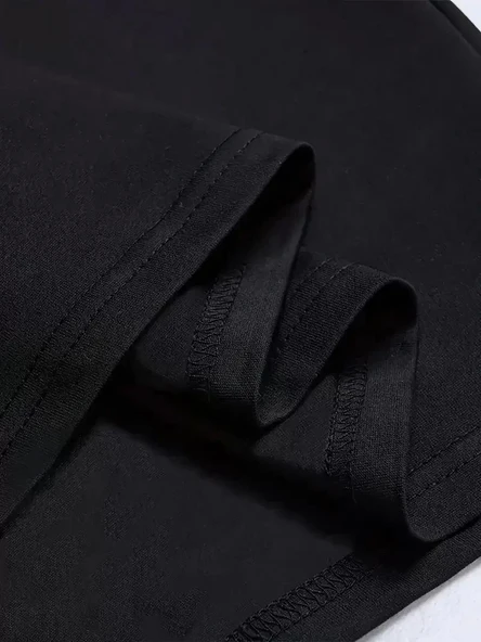 LB Ön Arka Baskılı Oversize Bisiklet Yaka Yazlık T-shirt - Siyah - Resim 4