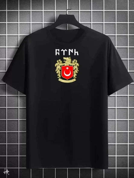 Unisex Bisiklet Yaka Baskılı Oversize T-Shirt - Siyah - 1