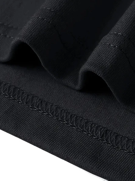 Pembe Panter Baskılı Erkek Oversize Günlük Kısa Kollu Tişört İlkbahar ve Yaz için Mükemmeldir - Siyah - Resim 4