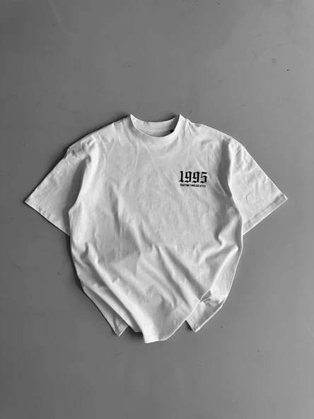 20/1 Penye Compack Baskılı Oversize Bisiklet Yaka Kısa Kol Yazlık T-shirt - Beyaz ürün görseli