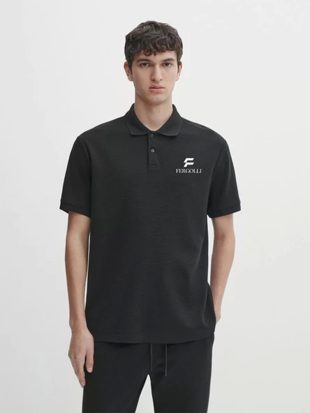 Yakası Düğmeli Yakalı Pike Baskılı T-Shirt - Beyaz ürün görseli