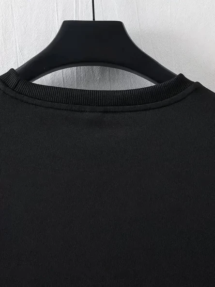 LB Ön Arka Baskılı Oversize Bisiklet Yaka Yazlık T-shirt - Siyah - Resim 2