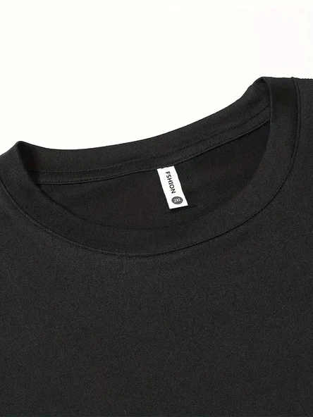 20/1 Penye Compack Baskılı Oversize Bisiklet Yaka Kısa Kol T-shirt - Siyah - Resim 5