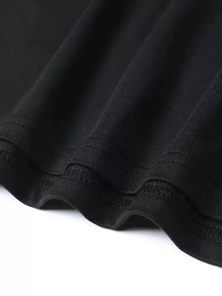 20/1 Penye Compack Baskılı Oversize Bisiklet Yaka Kısa Kol T-shirt - Siyah - Resim 3