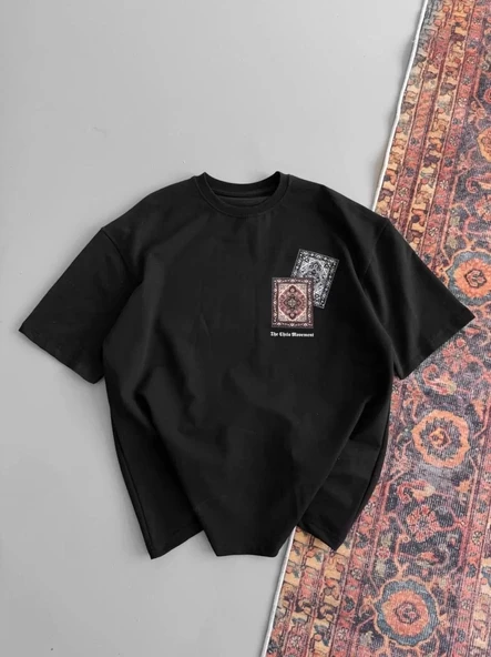 Erkek Baskılı Oversize T-shirt - Siyah - Resim 3