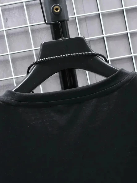 20/1 Penye Compack FUTRE Baskılı Oversize Kısa Kol Bisiklet Yaka T-shirt - Siyah - Resim 4