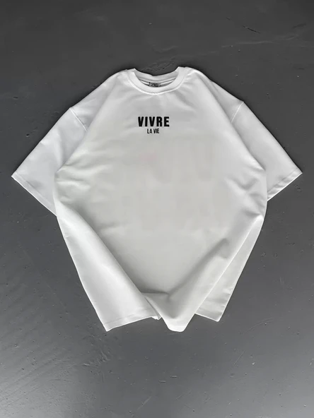 Baskılı Oversize Bisiklet Yaka T-shirt - Beyaz - Resim 2