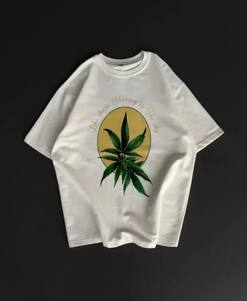 Ön ve Arka Baskılı Oversize Bisiklet Yaka T-shirt- Beyaz ürün görseli