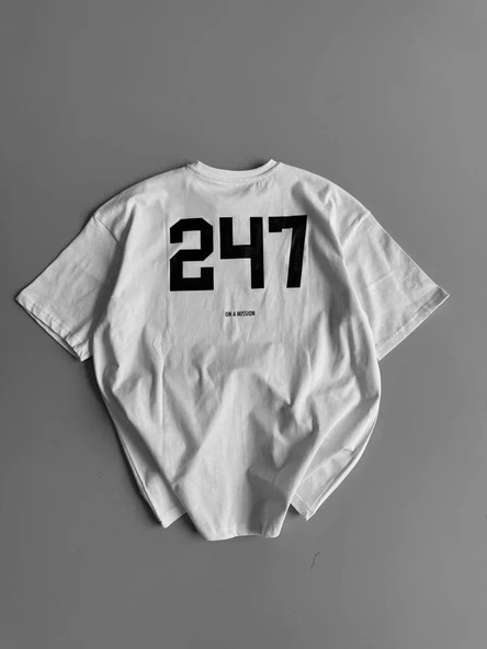 20/1 Penye Compack Baskılı Oversize Bisiklet Yaka Kısa Kol Yazlık T-shirt - Beyaz ürün görseli