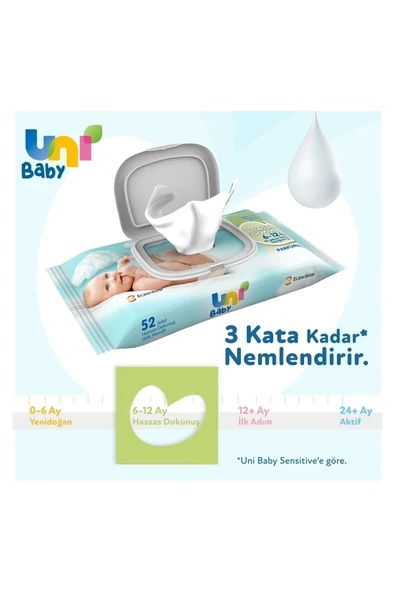 Uni Baby Hassas Dokunuş Islak Mendil 52 Li X 12 Adet - 5