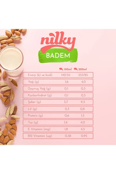 NİLKY Nilky Badem Sütü Glütensiz Bitkisel Bazlı Laktosuz Vegan 12x1 Lt - 2