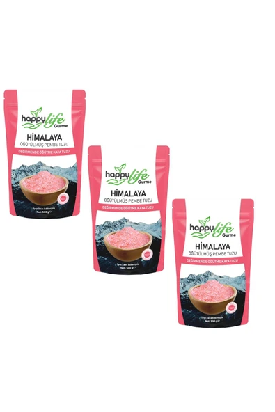 Happy Life HAPPY LİFE GURME HİMALAYA TUZU ÖĞÜTÜLMÜŞ PEMBE 500 GR x 3 ADET