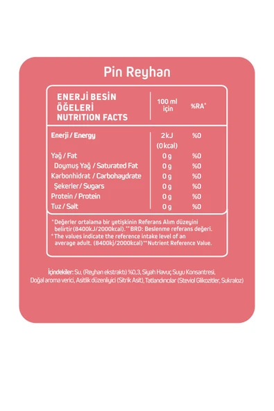 Pin Reyhan Çayı - Şekersiz & Kalorisiz 1 Litre X 6 Adet - 3