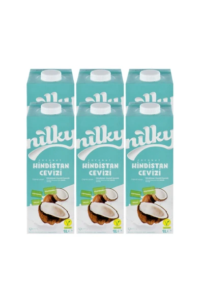 NİLKY Hindistan Cevizi Sütü Glütensiz Bitkisel Bazlı Laktosuz Vegan 6x1 Lt