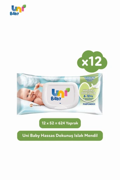 Uni Baby Hassas Dokunuş Islak Mendil 52 Li X 12 Adet - 1