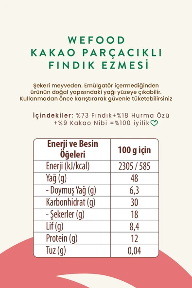 Wefood Kakao Nibli Hurmalı Fındık Ezmesi 200 gr - 5