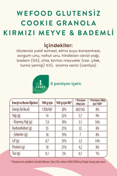 Wefood Glutensiz Granola Kırmızı Meyve & Bademli 250 gr - 5