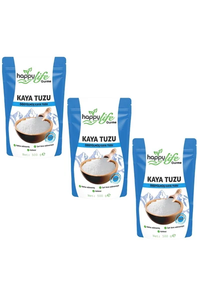 Happy Life Gurme Öğütülmüş Kaya Tuzu Beyaz 500gr X 3 Adet ürün görseli