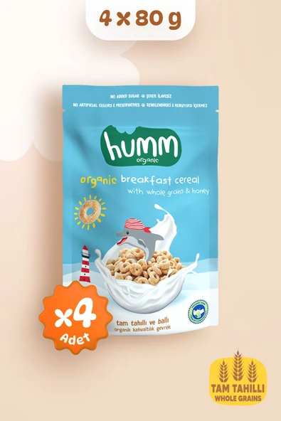 Humm Organic Organik Tam Tahıllı Ve Ballı Kahvaltılık Gevrek Atıştırmalık Paketi - 4 Adet