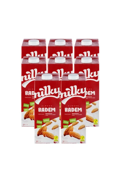 NİLKY Badem Sütü Glütensiz Bitkisel Bazlı Laktosuz Vegan 8x1 Lt