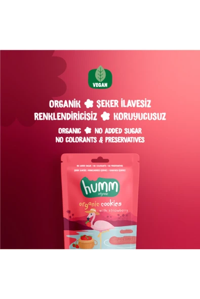 Humm Organic Organik Vegan Çilekli Kurabiye Atıştırmalık Paketi - 6 adet - 2