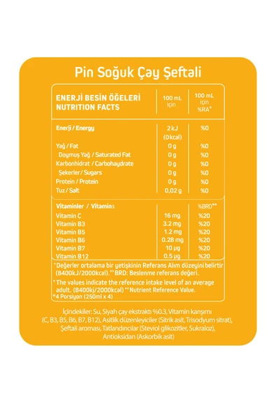 Pin Hibiskus Çayı & Cool Lime & Şeftali Soğuk Çay Deneme Paketi - Şekersiz & Kalorisiz 6x1litre Ice Tea - 7
