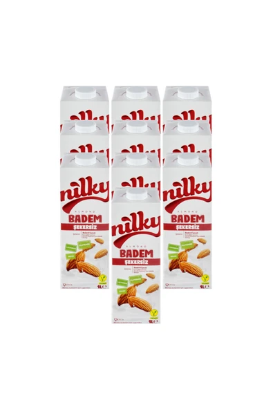 NİLKY Şekersiz Badem Sütü Glütensiz Bitkisel Bazlı Laktosuz Vegan 10x1 Lt - 1