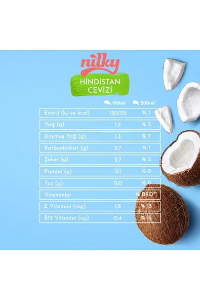 NİLKY Hindistan Cevizi Sütü Glütensiz Bitkisel Bazlı Laktosuz Vegan 1 Lt - 5