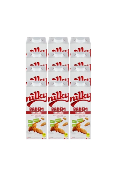 NİLKY Nilky Badem Sütü Şekersiz Glütensiz Bitkisel Bazlı Laktosuz Vegan 12x1 Lt