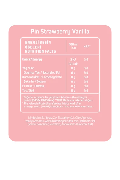 Pin Strawberry Vanilla Beyaz Çaylı Özel Seri - Şekersiz & Kalorisiz 250 Mlx12 Adet Ice Tea - 5