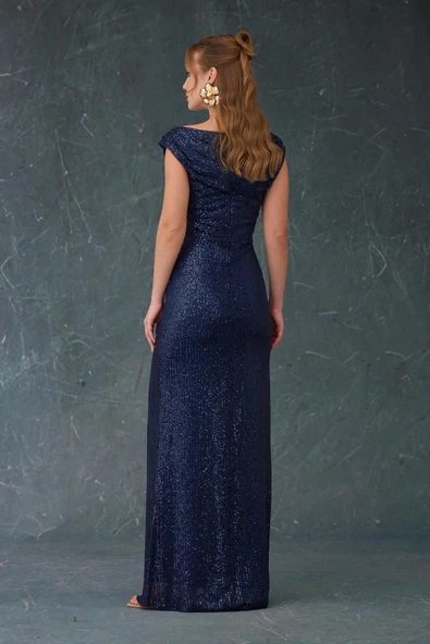 ELBISE UZUN HAKI PAYETLİ YIRTMACLI - Resim 5