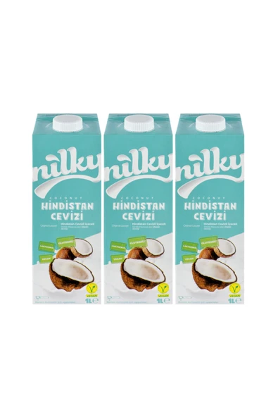NİLKY Hindistan Cevizi Sütü Glütensiz Bitkisel Bazlı Laktosuz Vegan 3x1 Lt