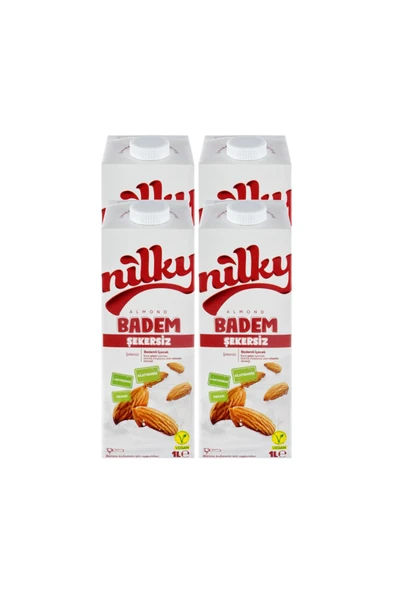 NİLKY Şekersiz Badem Sütü Glütensiz Bitkisel Bazlı Laktosuz Vegan 4x1 Lt