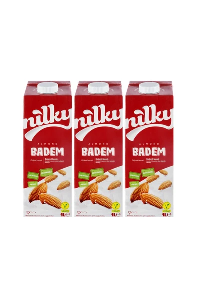 NİLKY Badem Sütü Glütensiz Bitkisel Bazlı Laktosuz Vegan 3x1 Lt
