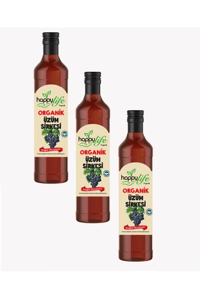 Happy Life HAPPY LİFE ORGANİK ÜZÜM SİRKESİ 500ML X 3 ADET